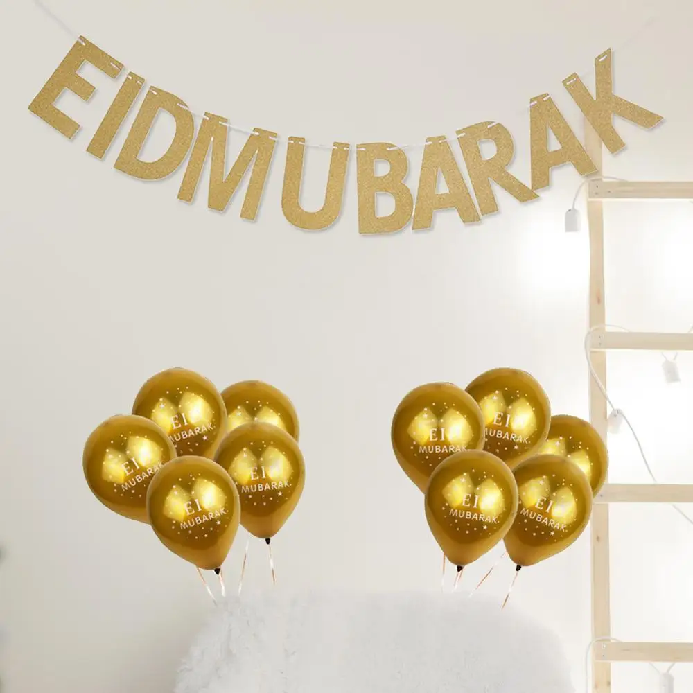 

11pcs Balloons Gold Glitter Banner Muslim Ramadan Decoration EID Festival Bunting Garland Party Supplie