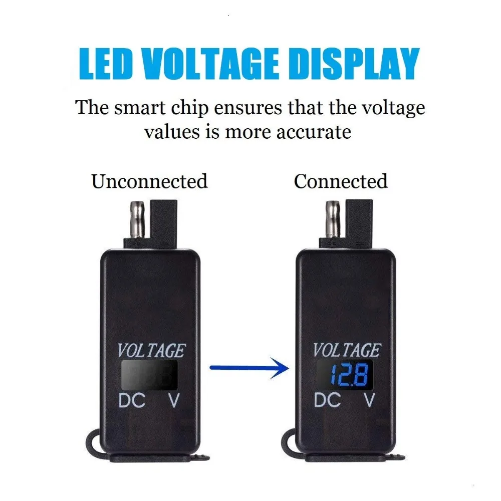 SAE-USB адаптер с вольтметром для мотоцикла, БЫСТРОРАЗЪЕМНАЯ вилка с водонепроницаемым двойным USB зарядным устройством 2.1A и 2.1A для смартфона