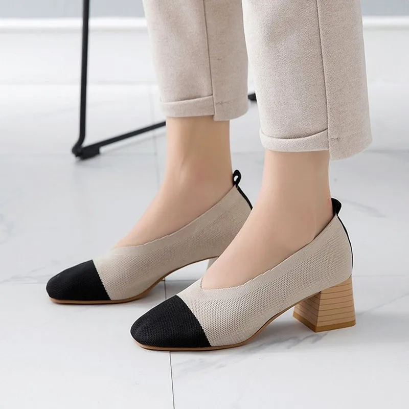 Xiaying/женские туфли-лодочки на каблуке; модная разноцветная повседневная обувь; женские лаконичные дышащие туфли-лодочки; женские туфли без застежки с закрытым носком - Цвет: Style 1