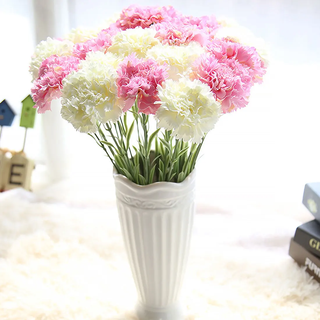 

Flores artificiais para decora o 1PC DIY Fresh Artificial Flowers Carnation Silk Flower Fake plants for Mother's Day Gift Box
