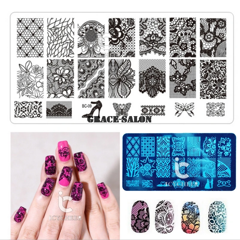 ICYCHEER дизайн ногтей штамповка пурпурная печать изображения пластины маникюрный шаблон цветок лес