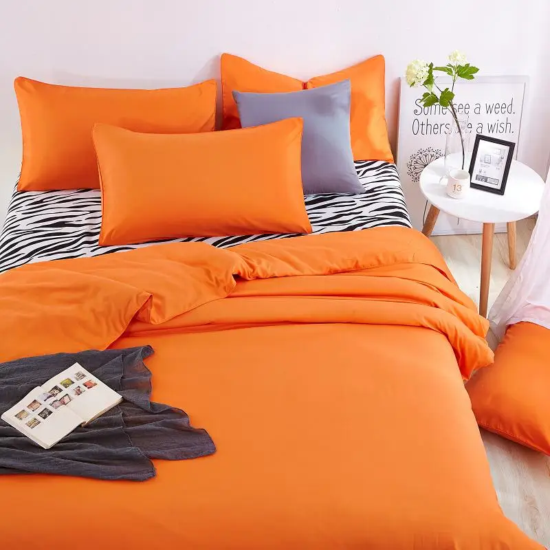 

UNIKEA . . New Cotton Home Bedding Sets Zebra Bed Sheet and Orange Duver Quilt Cover Pillowcase Soft and Comfortable King Queen