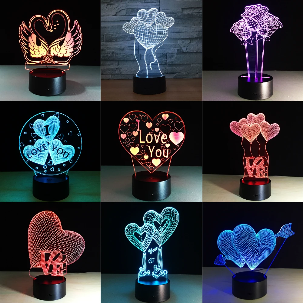 Valentine 3D I love you 7 Color Change LED Table Lamp Night Light 