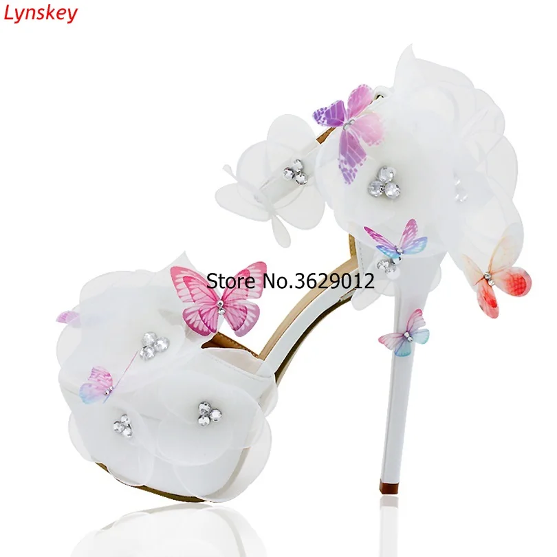 

Summer White Lace Butterfly Women Sandals Stiletto High Heel Shoes Ankle Strap Sexy Pump Party Wedding Shoes