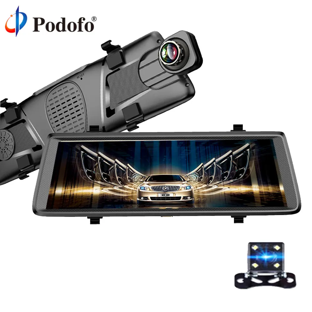 

Podofo 10" Full Touch IPS 3G Car DVR Camera Mirror Android 5.0 GPS Navigators Bluetooth WIFI FHD Dual Lens DashCam Recorder