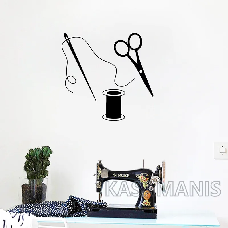 

Scissors Vinyl Wall Stickers Art Decor Removable Sewing Tailor Wall Decals For Fabric Sewing Room Art Mural Decoration