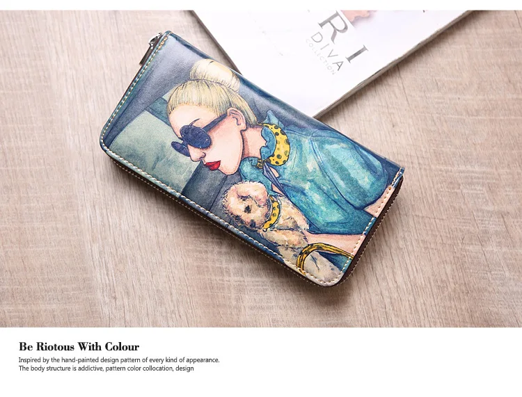 Lasen bag 2017 New lady long leather Chinese style pretty girls animal painting wallet creative painting personalized handbag (8)