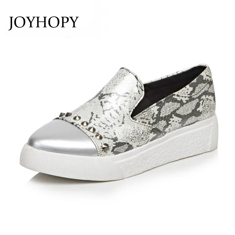

Flat Platform Shoes Women Snake Pattern & Solid Color Pointed Toe Thick Sole Casual Shoes Ladies Rivets Flats Plus Size 34- 43