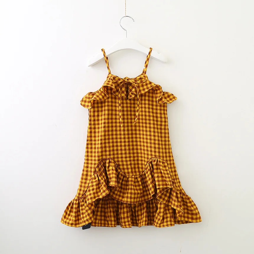 Корейская коллекция года, новое летнее клетчатое платье с лямкой на шее для девочек Толстая юбка для маленьких девочек Сарафан Платья для девочек