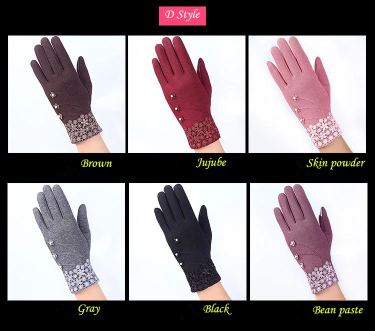 YRRETY, женские перчатки, толстые, сенсорный экран, перчатки для вождения, с бантом, зимние, теплые, модные, полный палец, одноцветные, эластичные перчатки