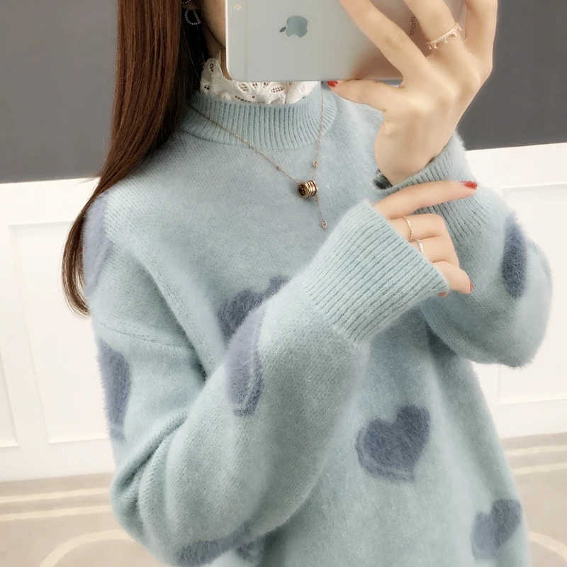 

2019 New Sweater women's pullover lace collar3038 - Real lace lace half-high collar sweater pullover 54W Zone 65