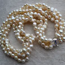 Идеальное жемчужное ожерелье, очаровательное 4 нити белого цвета в форме барокко Настоящее пресноводное жемчужное ожерелье, AA 6-7 мм 18 дюймов