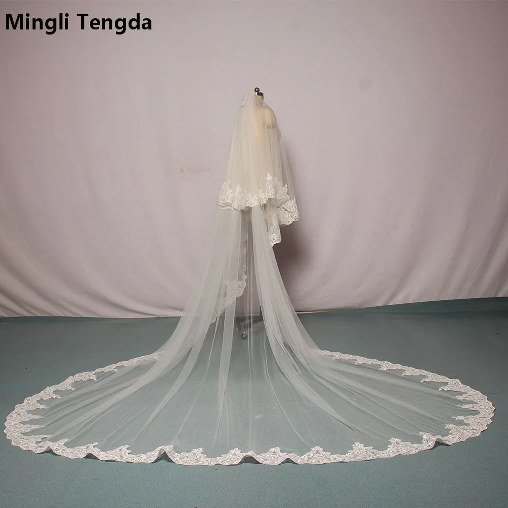 

Mingli Tengda Ivory/White Bridal Veil Lace Veils Two Layers 3 M Long 3 M Wide Wedding Veil Elegant Lady Cathedral Veil with Comb
