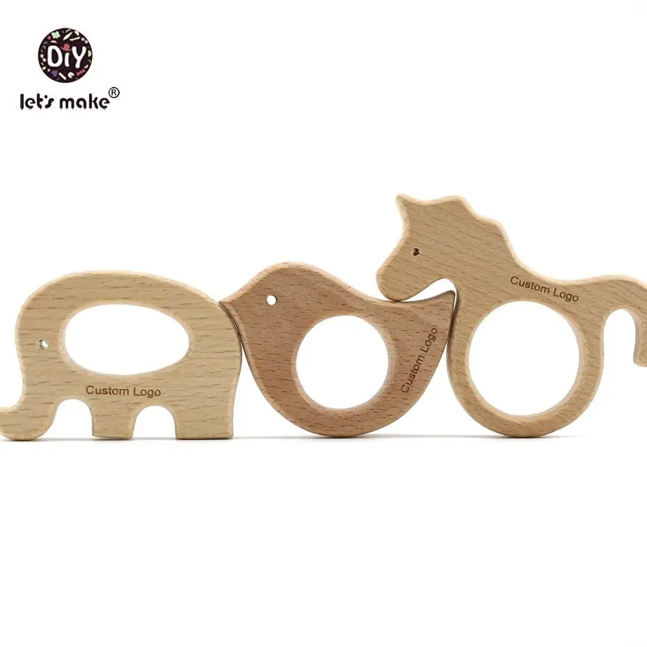 Let's make Beech Wooden Animals 50pcs Customizable Food Grade Baby Teether Engraving Logo DIY Nursing Necklace Pendant | Мать и