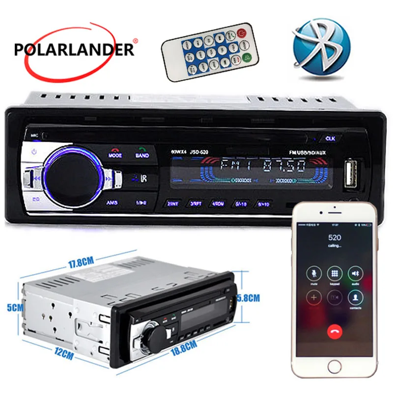 MP3/WMA/WAV плеер MP3 плеер 1 DIN 12 в FM/SD/USB/AUX несколько эквалайзеров JSD 520 дистанционный контракт автомобиля стерео радио Bluetooth