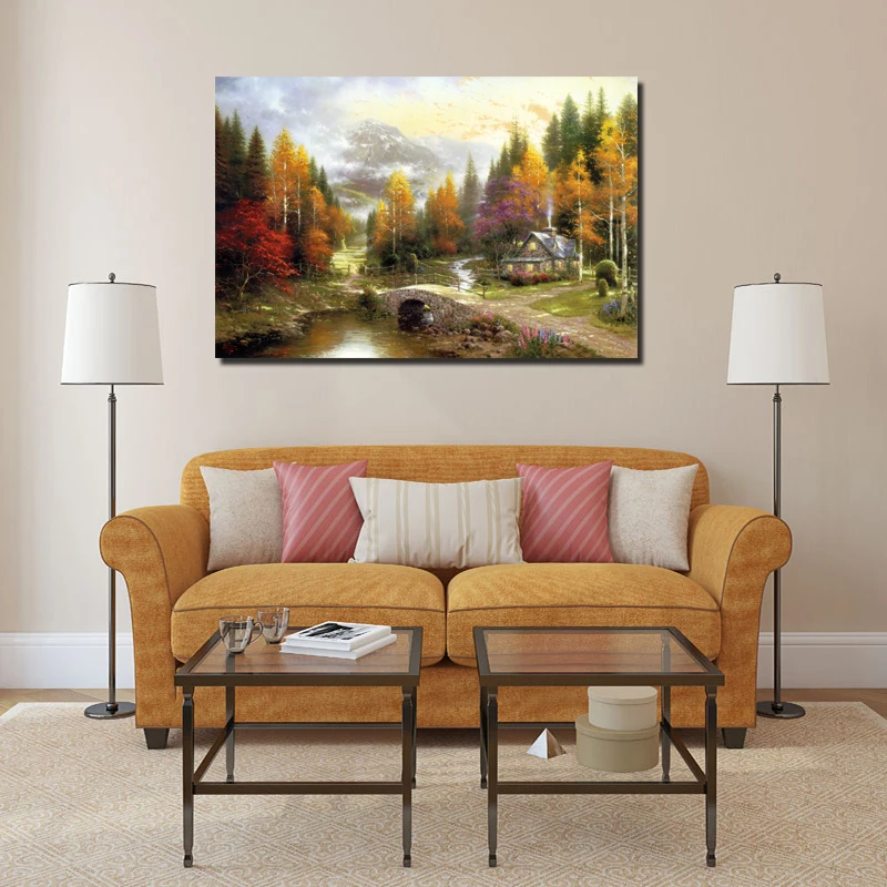 

Thomas Kinkade The Valley Of Peace Canvas Painting Posters Prints Marble Wall Art Painting Decorative Pictures Modern Home Decor