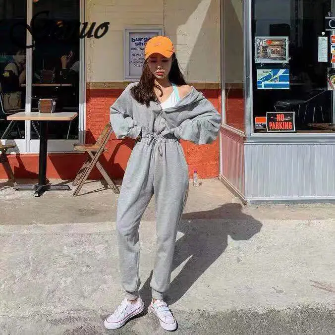 2019 Spring Casual Black White Grey Color Women Jumpsuit Do Exercise Elastic Waist Female Playsuit 2019 Spring Casual Black White Grey Color Women Jumpsuit Do Exercise Elastic Waist Female Playsuit