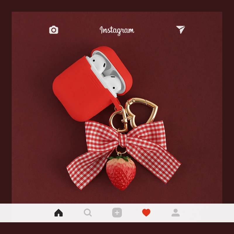 

Cute Strawberry Decorative Silicone Case for Apple Airpods 1 2 Case Protective Cover Bag Bluetooth Earphone Case Box Keychain