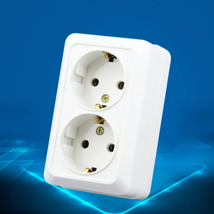 

High Quality Wall Power Dual Socket Plug Grounded, 16A EU Standard Electrical Double Outlet Hot Sell