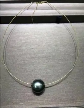 

free shipping >>>>noble jewelry elegant natural 11-12mm tahitian round black green pearl necklace 925s