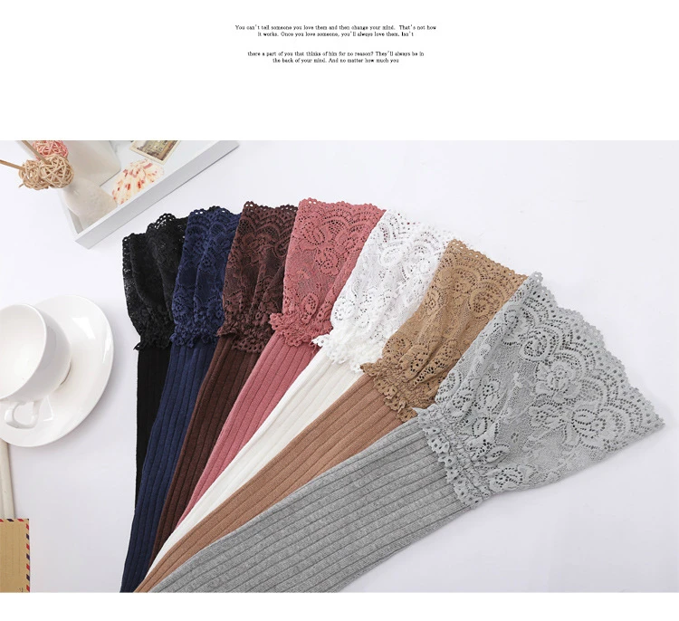 Fashion 7 Colors Hollow Sexy Knee Socks Warm Solid Cotton Striped Women Lace Stocking Autumn Spring Cotton Stockings Sexy Medias