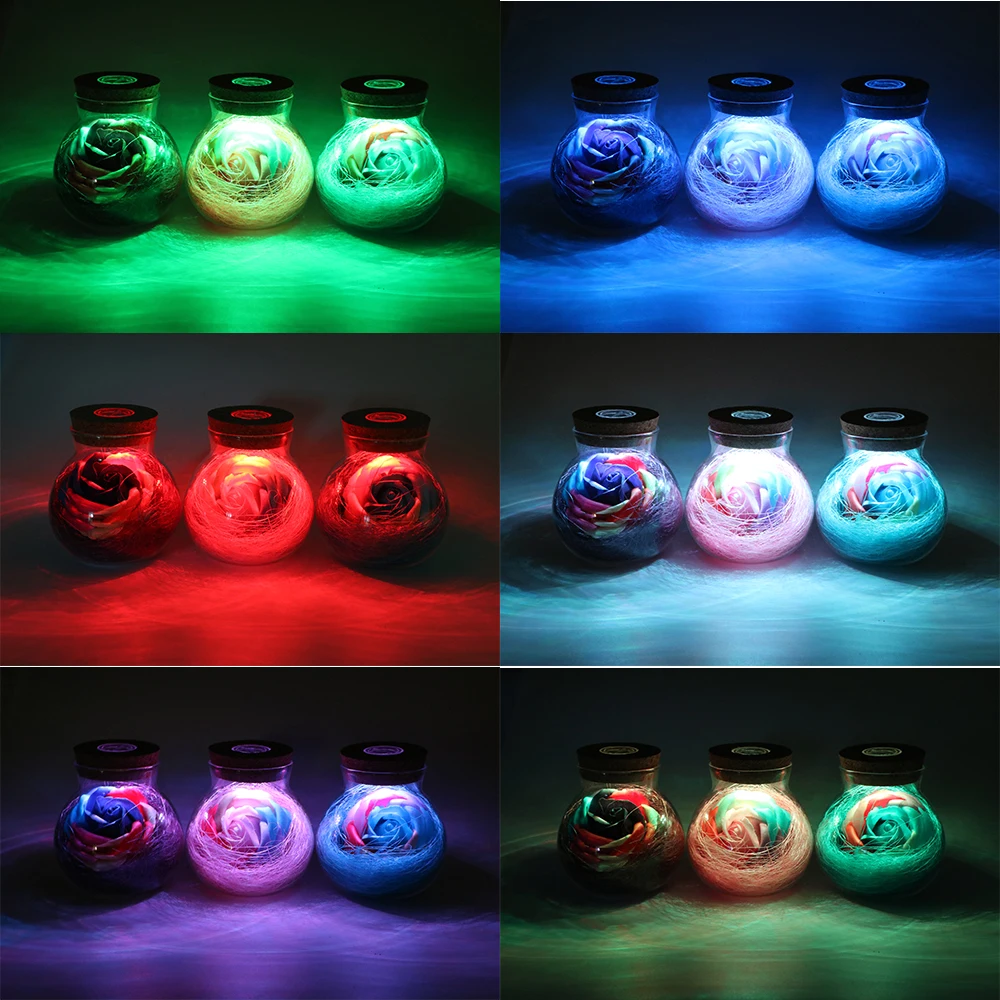 LED Romantic Bulb RGB Dimmer Lamp Rose Flower Bottle Light with Remote Control Night Light 9