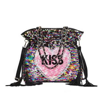 

Fashion Chain Women Big Tote bag 2018 New Quality PU Leather Handbags Large capacity Sequins Women bag Hit color Shoulder bag