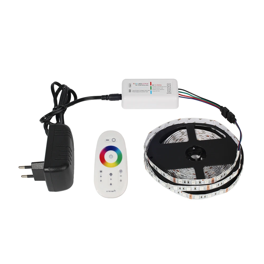 DC12V 5050 Светодиодная лента Водонепроницаемая IP65/IP20 RGB светодиодный гибкий фонарь лента+ сенсорный пульт дистанционного управления+ 12 В комплект адаптера питания