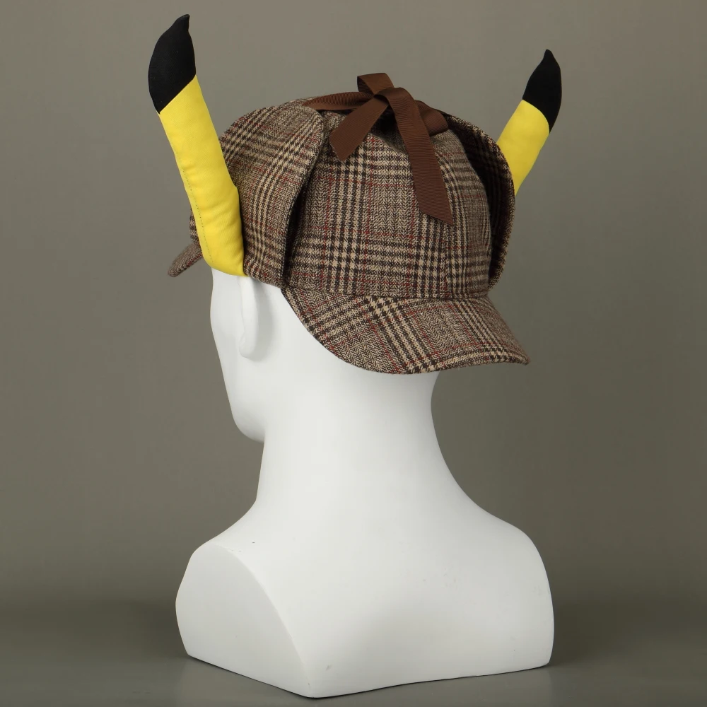 2019 Movie Pokemon Detective Pikachu Cosplay Hats Cute Ears Deerstalker Caps Adult Halloween Props Accessory Gift (13)