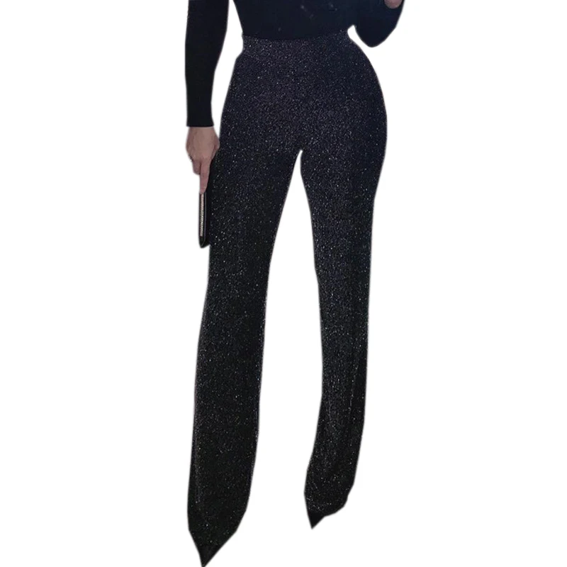 

Spring High Waist Wide Leg Pants Women Winter Solid High Elastich Flare Pant Skinny Casual Sexy Party Trousers Women Party M0387