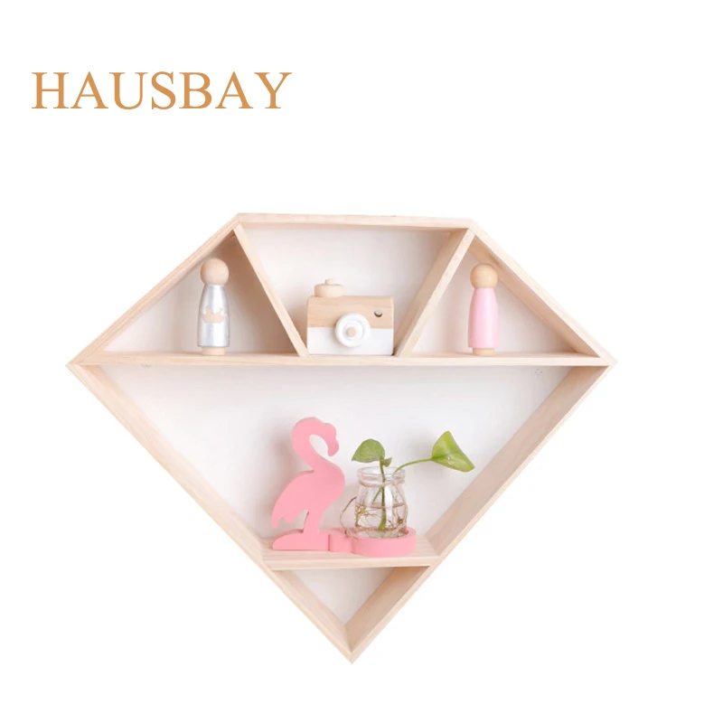 

Nordic Style Wall Storage Box Creative Decorative Wooden Shelf Diamond Shaped Flower Artificial Plant Wall Hanging Rack D005
