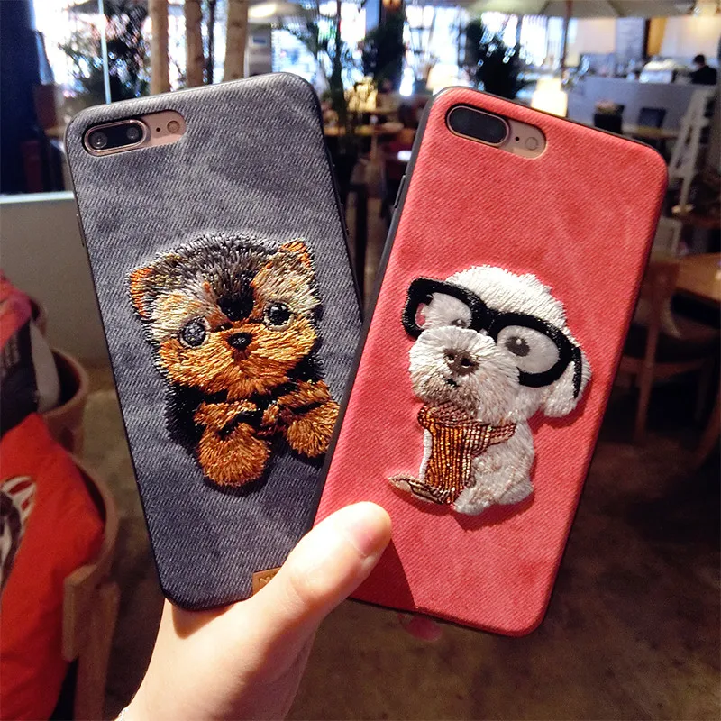 cute embroidery Teddy pug HUSKY dog pet cover for apple iPhone 6 6s plus 5.5 iPhone7 7plus 8 8P X soft mobile phone case capa |