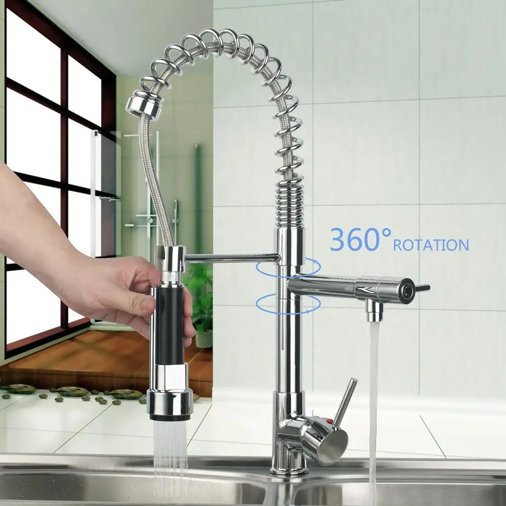 Hot Cold Pull Out Down Swivel Chrome Spray 97168 2 Single Handle Basin Sink Kitchen Faucet