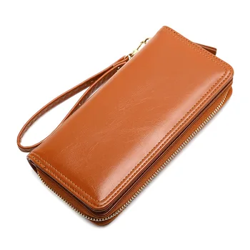 

Trifold Designer Women Clutch Pu Leather Wallet Female Long Lanyard Wallets Zipper Wristlet Purse Strap Money Bag Phone Holder