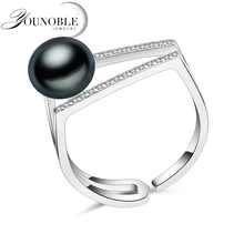 Настоящее пресноводное кольцо с черным натуральным жемчугом для женщин, свадебное регулируемое кольцо из серебра 925 пробы для женщин