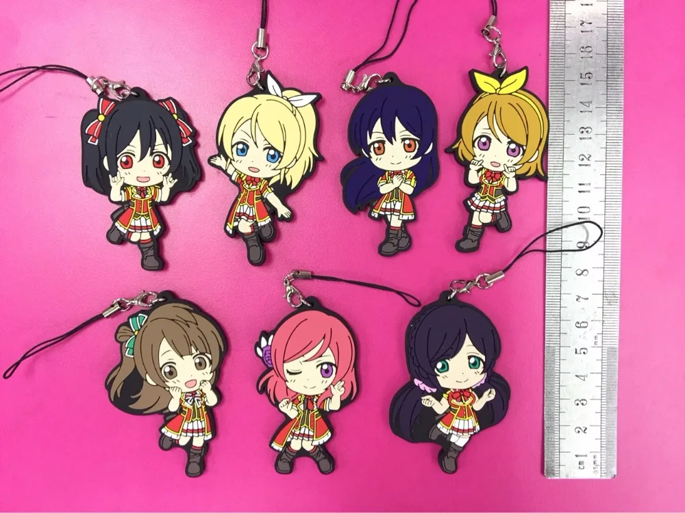 G459 7pcslot Love Live Original Japanese anime figure rubber Silicone sweet smell mobile phone charms keychain strap