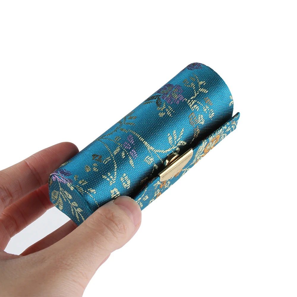 

Random Color!!1PC Retro Embroidered Flower Design Lipstick Display Box With Mirror Jewelry Holder Lip Stick Case Storage Tools