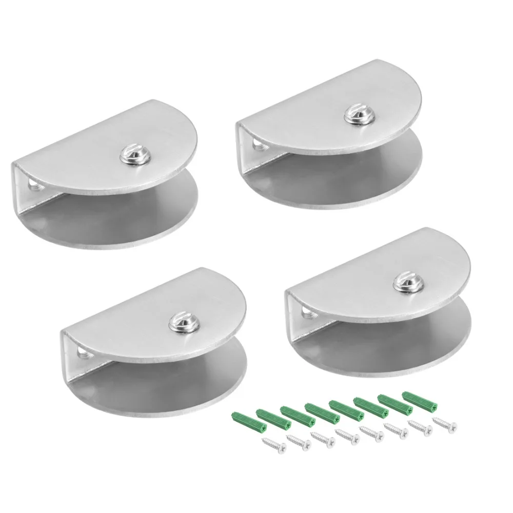 Uxcell 4pcs Rectangle Glass Shelf Brackets Stainless Steel Half Round Glass Clamp Adjustable for