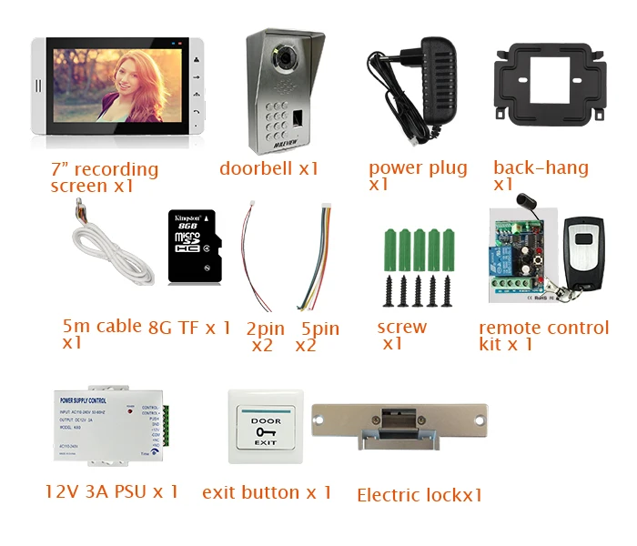 Sale FREE SHIPPING 7" LCD Monitor Record Video Intercom Door Phone System + Fingerprint Code Keypad Unlock Door Camera Strike E-Lock 13