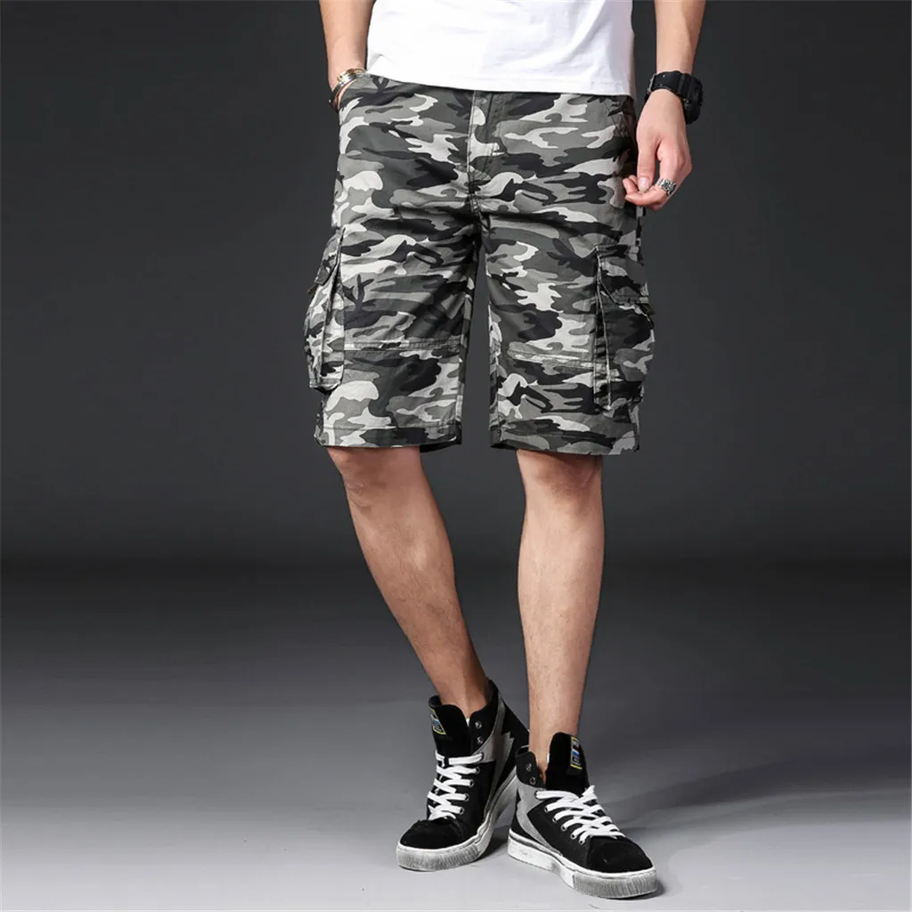 Men Short Summer Multi-pocket Overalls Men Short Simple Camouflage Pants Straight Pants Shorts Men pantalones cortos hombre