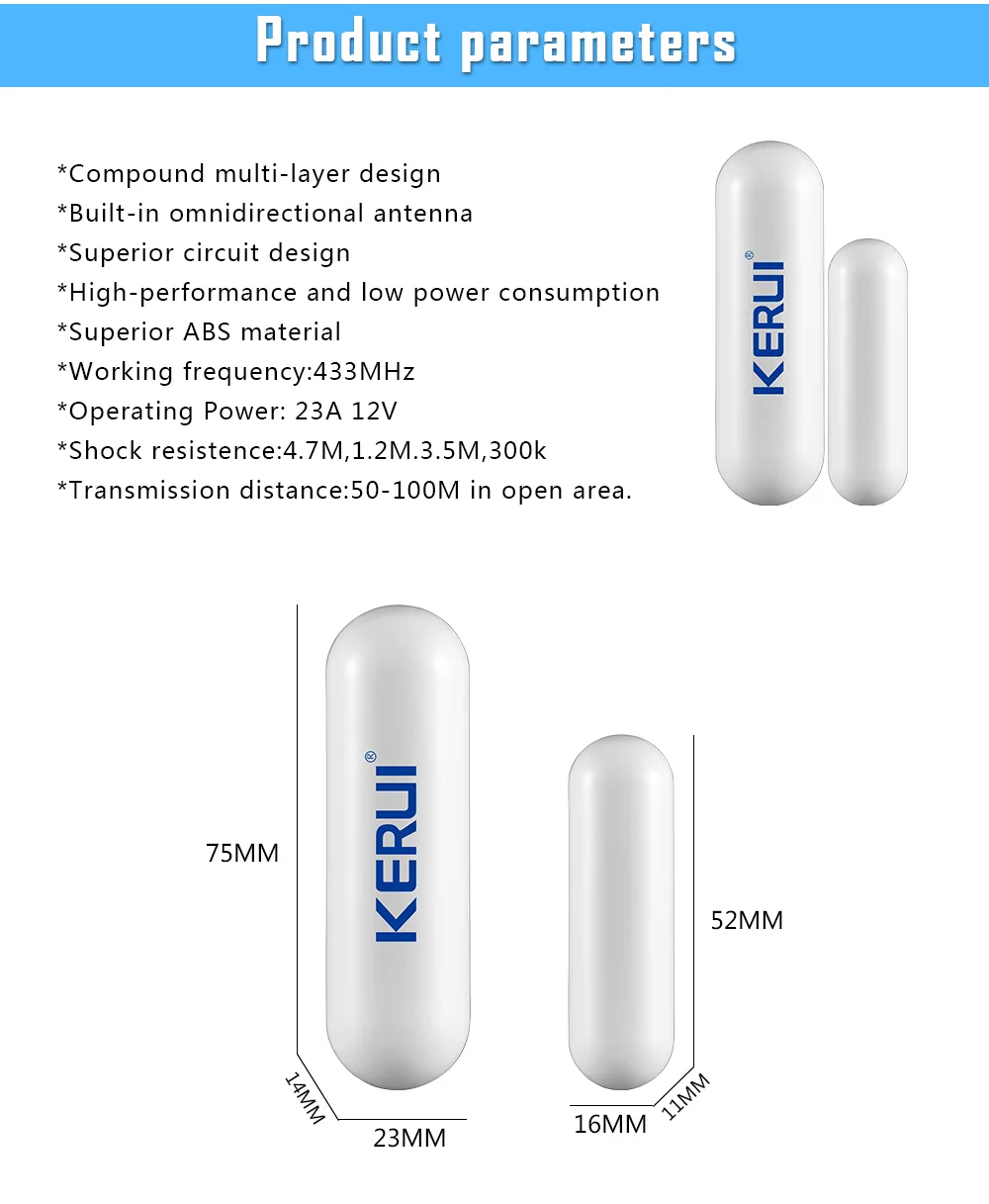 1368pcslot New KERUI open reminder Sensor 433mhz While Wireless Home Alarm Window Door Sensor to Detect Open Door_5
