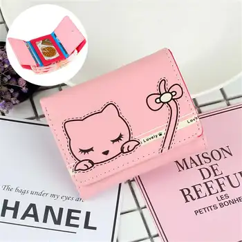 

Kawaii Cat Print Wallets Korean Fashion Women Multi-function Cute High Quality Small Wallet Short Design Three Fold Coin Purse