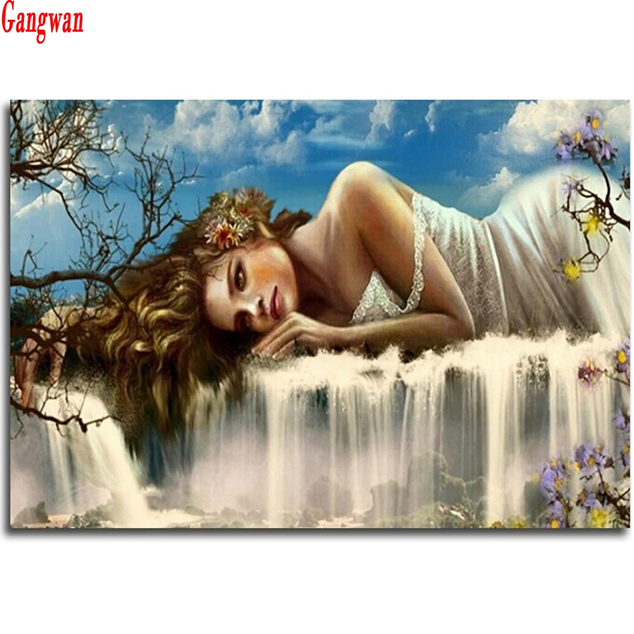 DIY diamond mosaic Waterfall icon cross-stitch needlework kit picture of rhinestones fantasy woman diamond embroidery decor