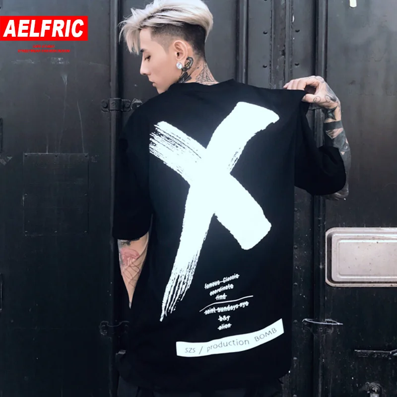AELFRIC оверсайз футболка золото Белый X Крест письмо печать черная уличная Мужская