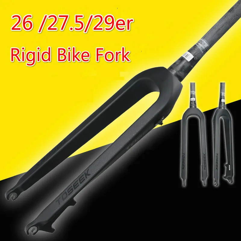 cheap TOSEEK Carbon fiber bike fork Tapered Rigid Bicycle Fork mtb bike disc brake 26 27.5 29 ER inch black bicicleta accessories