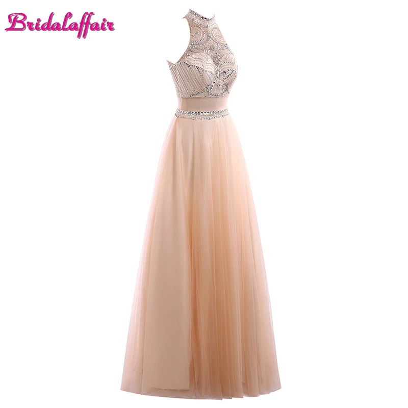 

KapokBanyan Real Photo Beads and Crystal Prom Dresses 2017 Luxury Two Piece Chiffon Halter Neck Party Gown Sexy Vestido de festa