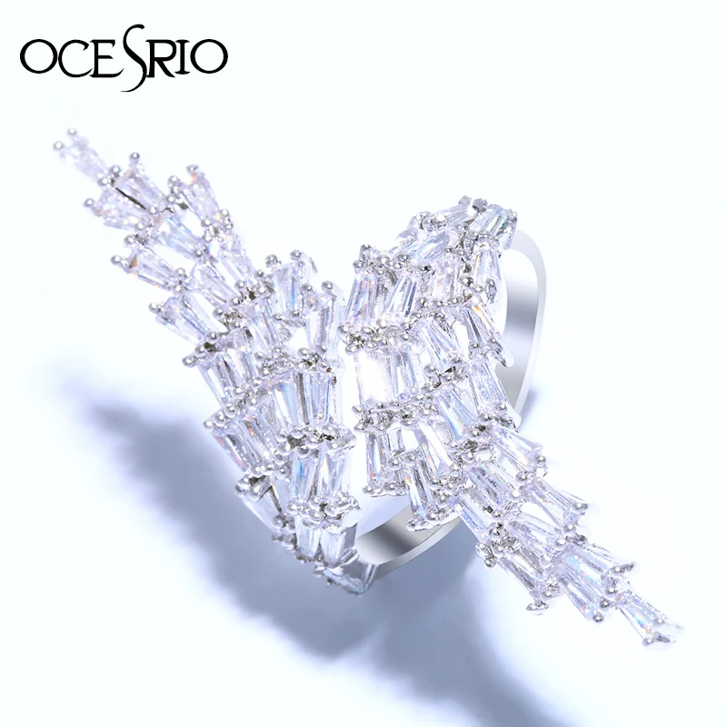 

OCESRIO luxury Olive branch Long Rings for women Silver Zinconia Adjustable Big Twine Ring female Wedding rings Jewelry rig-f11