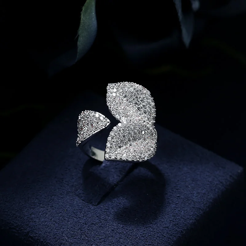

top new Fashion AAA cubic zircon multi-layered Baguette Ring Leaf Ring cuff copper base for women gift