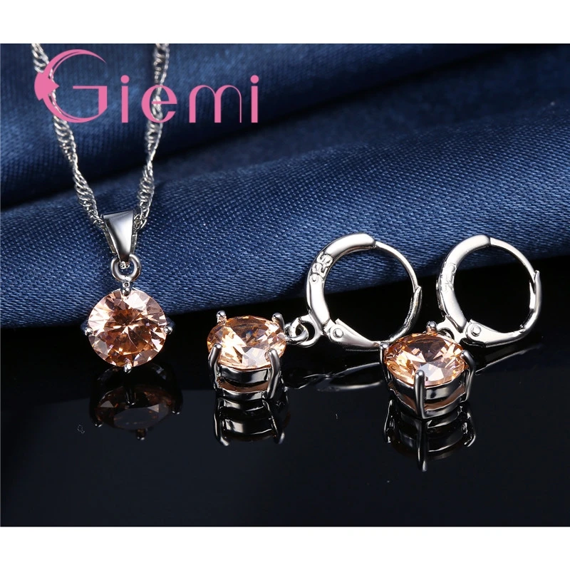 925 пробы, серебряное ожерелье с подвеской, серьги, набор, модное ювелирное изделие, модный стиль, австрийский кристалл, для женщин, для помолвки, 8 цветов