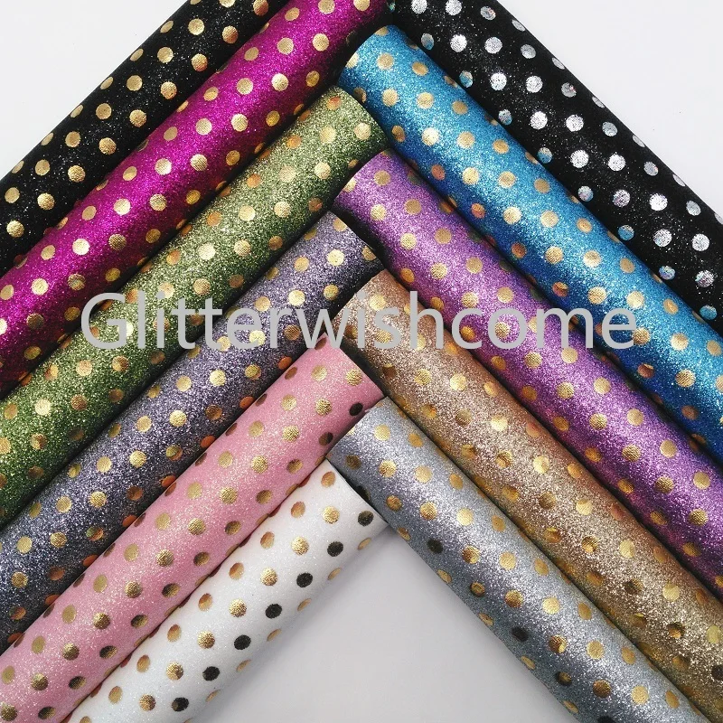 

Glitterwishcome 21X29CM A4 Size Vinyl For Bows Printed Polka Dots Glitter Leather Fabirc Faux Leather Sheets for Bows, GM337A